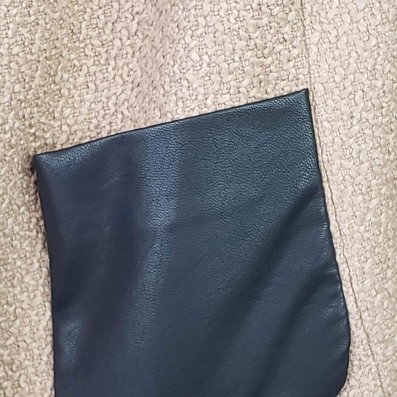 Talbots Blazer Jacket Womens 4 Wool Faux Leather Accents Tan Black Crop - Picture 4 of 8